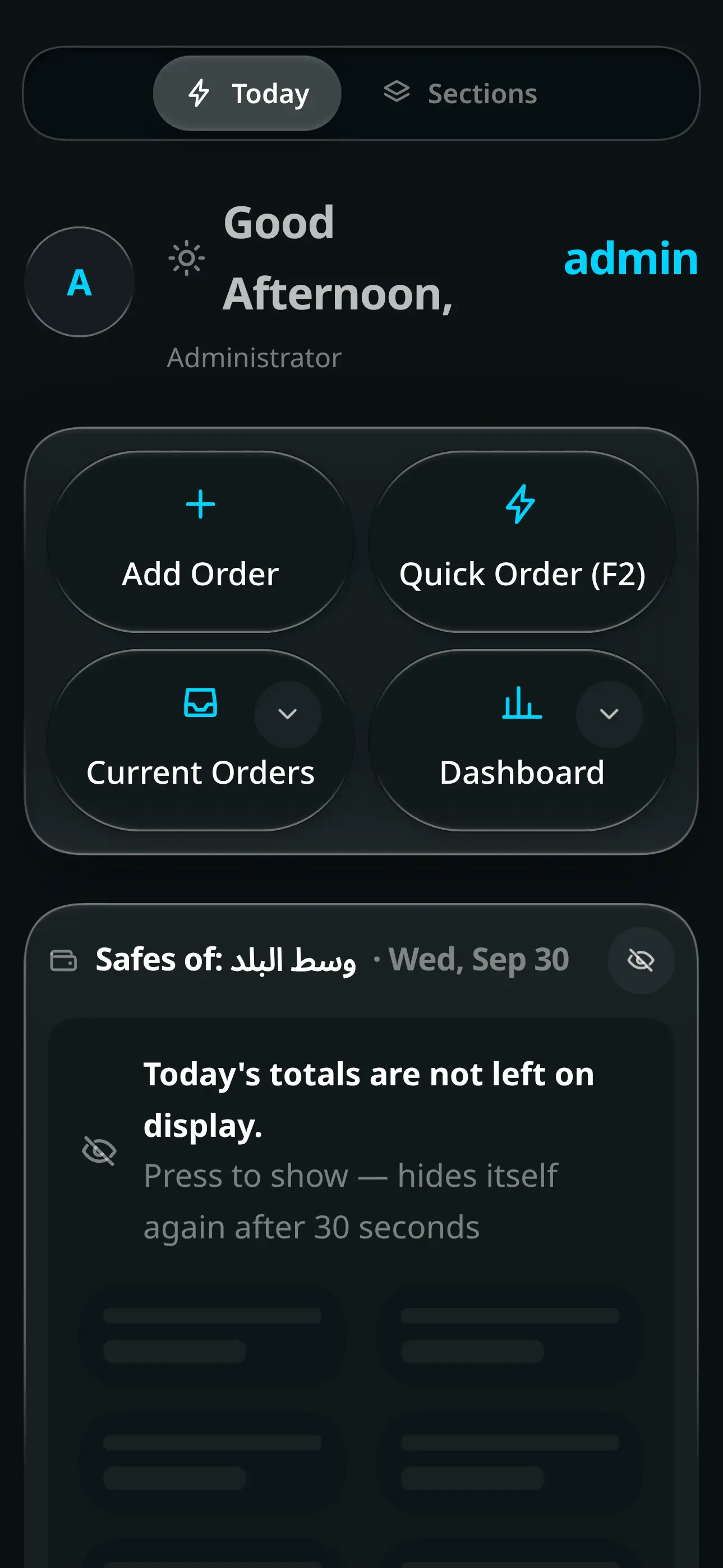 The Joey Cash home screen: a tile grid of every workspace beside a command centre with today’s cash drawer, alerts and pending approvals.